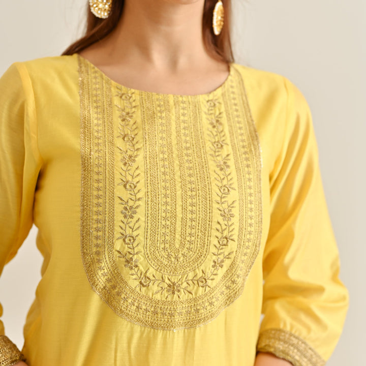 Yellow-Poly-Chanderi-Embroidered-Yoke-Detail-3-Piece-Kurta-Set