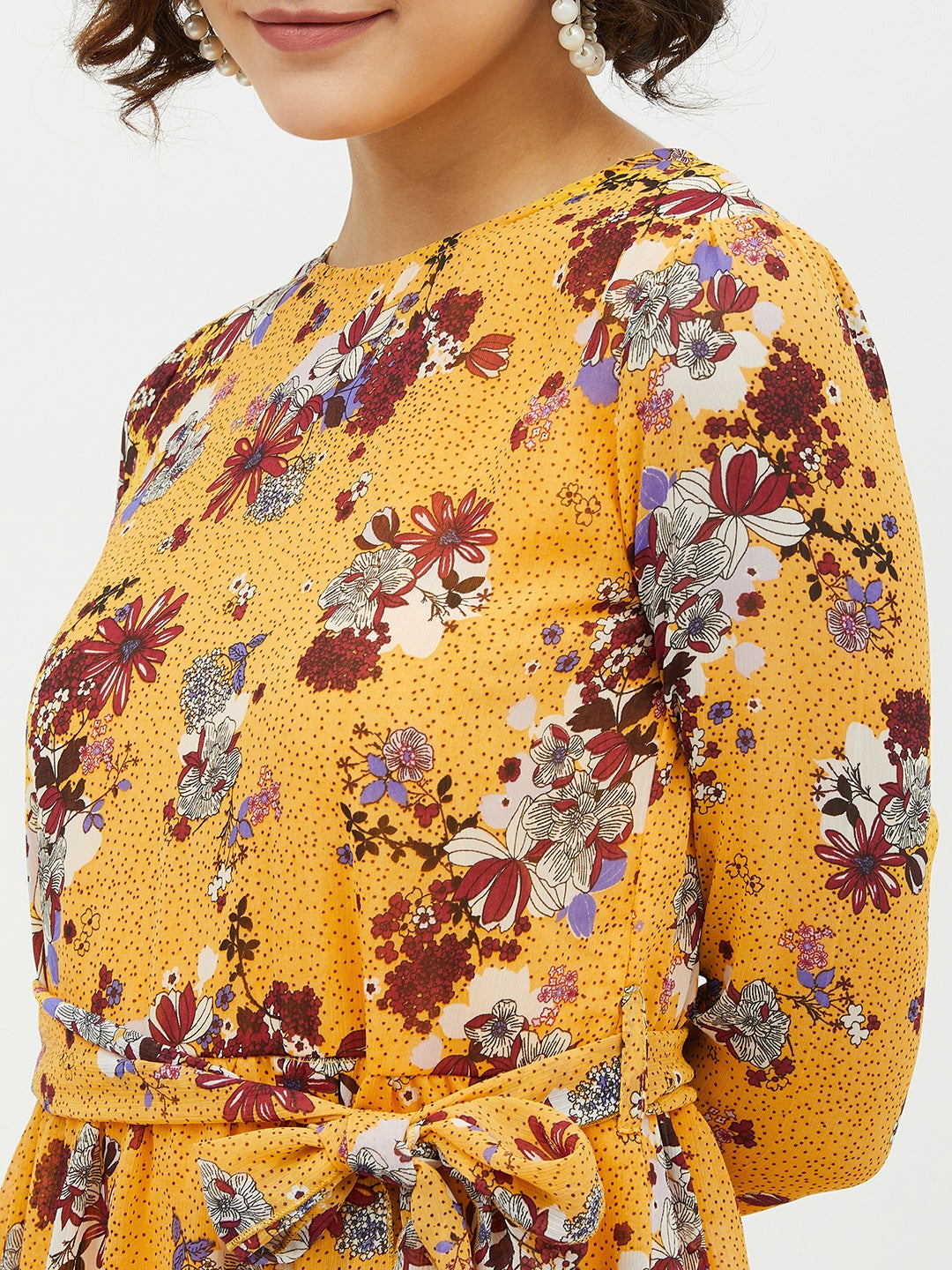 Yellow-Polyester-Printed-Floral-Long-Dress