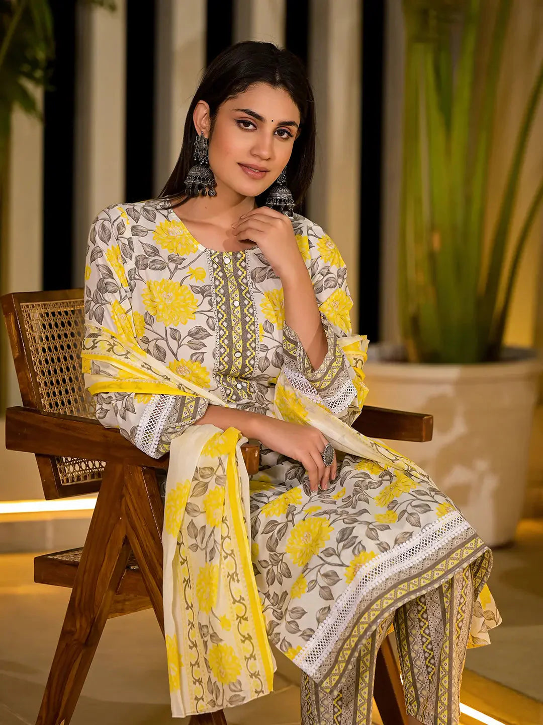 Yellow-Pure-Cotton-Floral-Print-3-Piece-Kurta-Set