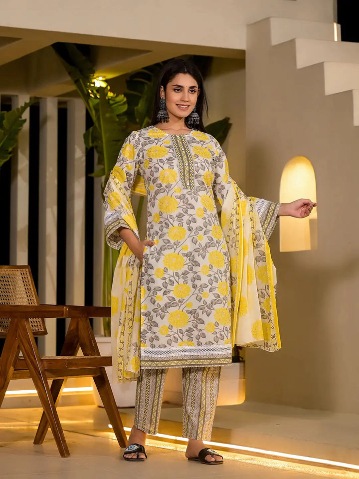 Yellow-Pure-Cotton-Floral-Print-3-Piece-Kurta-Set