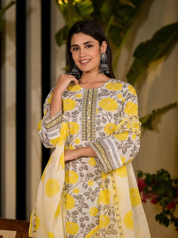 Yellow-Pure-Cotton-Floral-Print-3-Piece-Kurta-Set