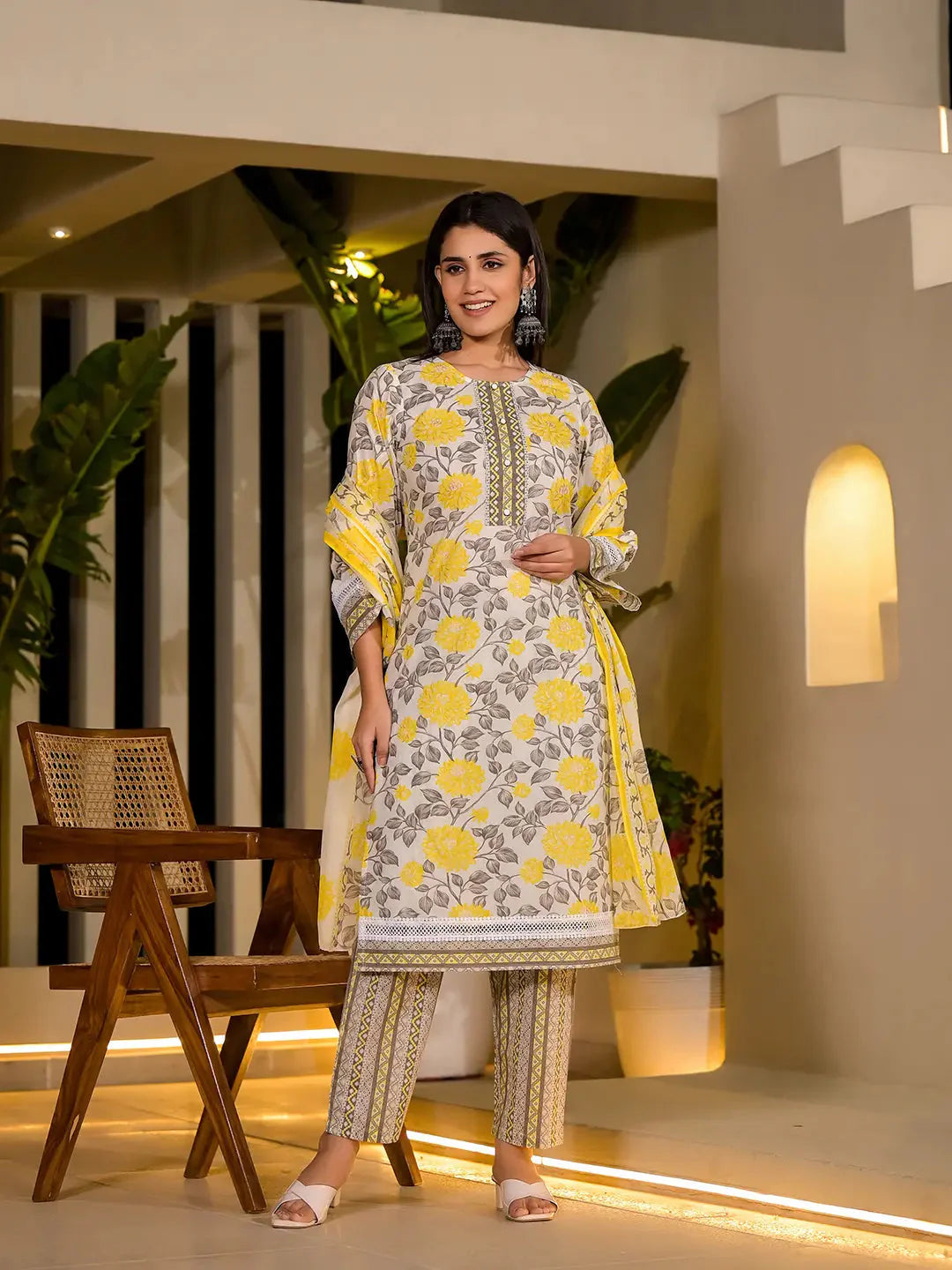 Yellow-Pure-Cotton-Floral-Print-3-Piece-Kurta-Set