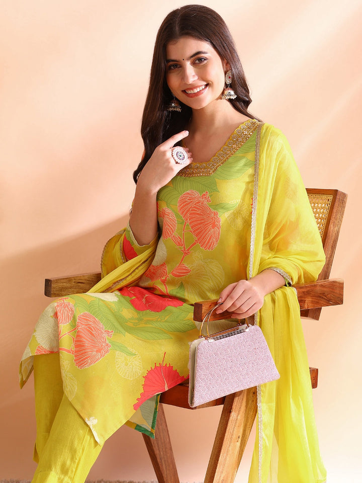 Yellow-Rayon-Blend-Floral-Print-3-Piece-Kurta-Set