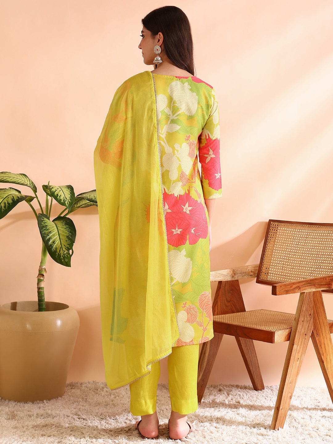 Yellow-Rayon-Blend-Floral-Print-3-Piece-Kurta-Set