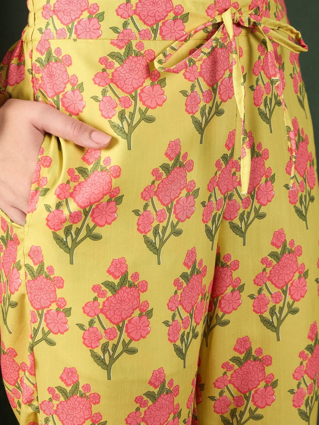 Yellow-Rayon-Blend-Floral-Printed-3-Piece-Kurta-Set