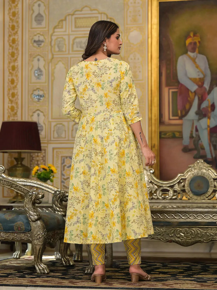 Yellow-Cotton-Sequins-Work-Floral-Printed-Anarkali-Set