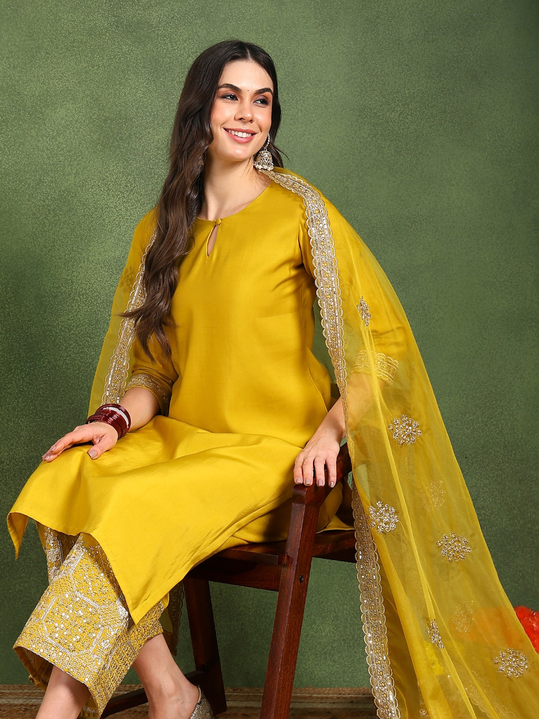 Yellow-Silk-Blend-Solid-Solid-Straight-3-Piece-Kurta-Set