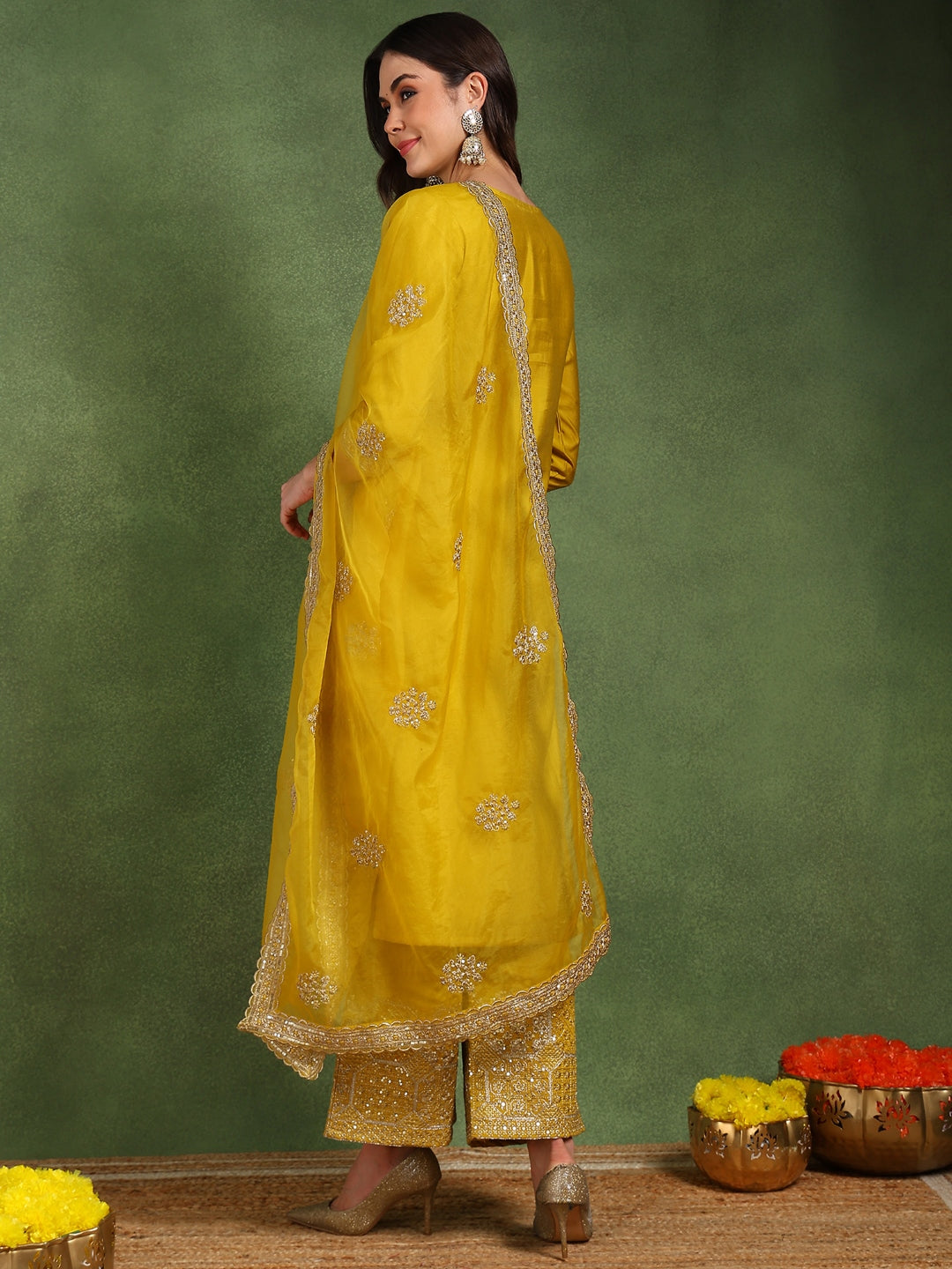 Yellow-Silk-Blend-Solid-Solid-Straight-3-Piece-Kurta-Set