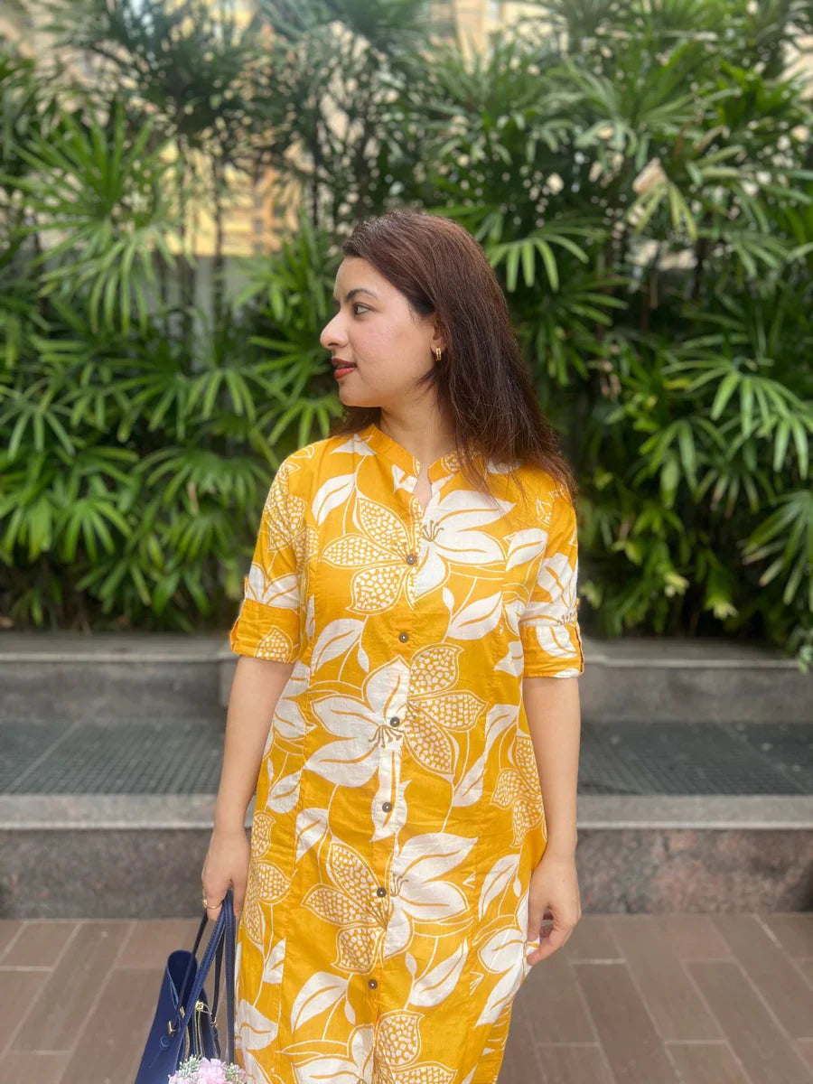 Yellow Summer Breeze Cotton Kurta Set