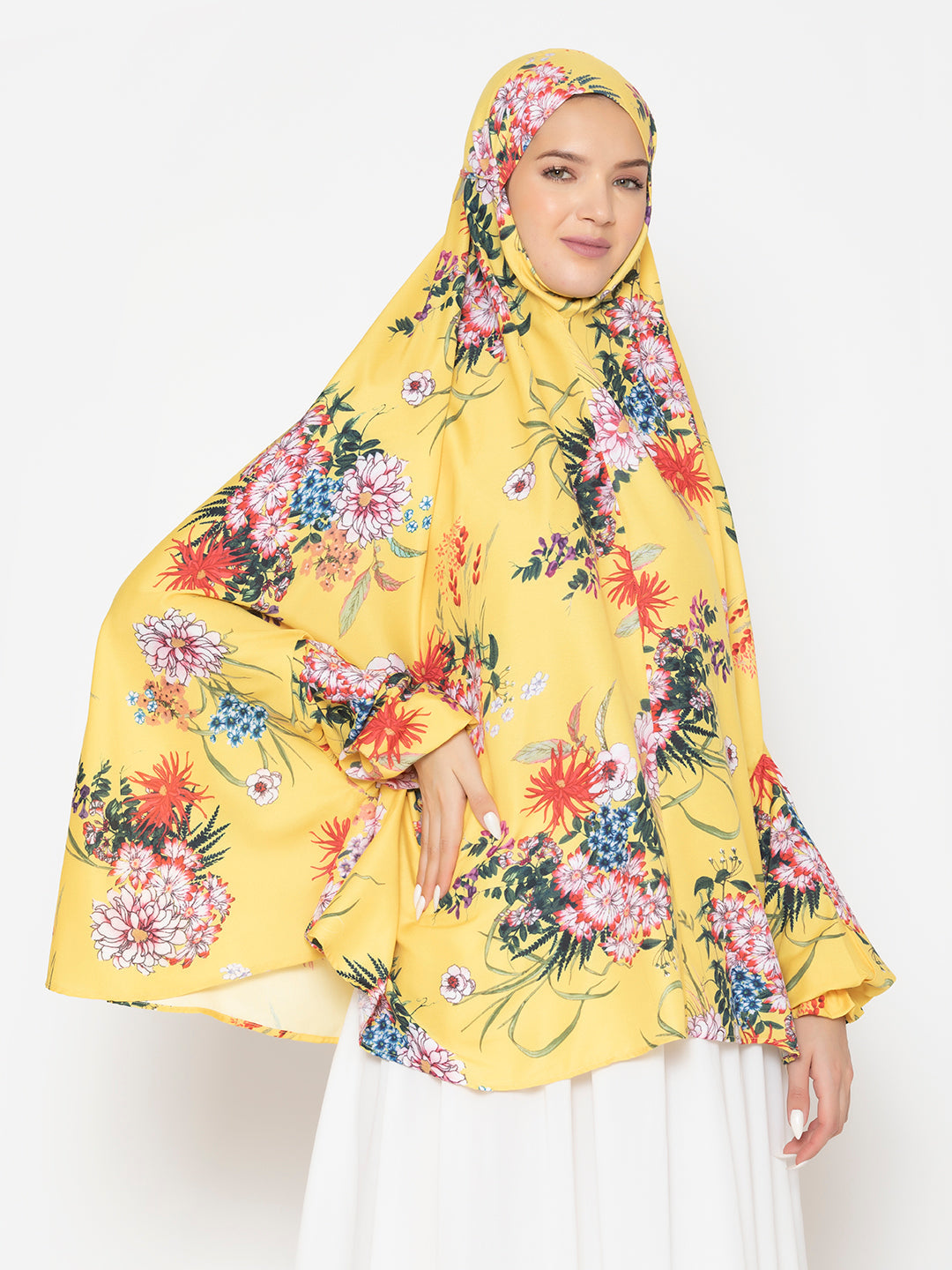 Yellow-Viscose-Sanguine-Mix-Floral-Namaz-Dupatta