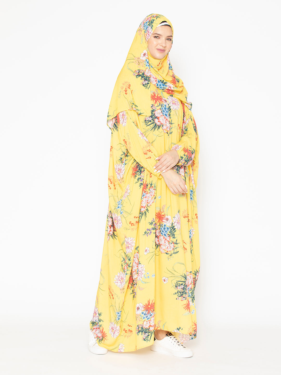 Yellow-Viscose-Sanguine-Mix-Floral-Prayer-Gown