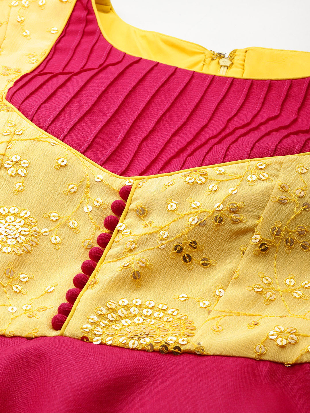 Yellow-&-Pink-Chinon-&-Rayon-Embroidered-Gown