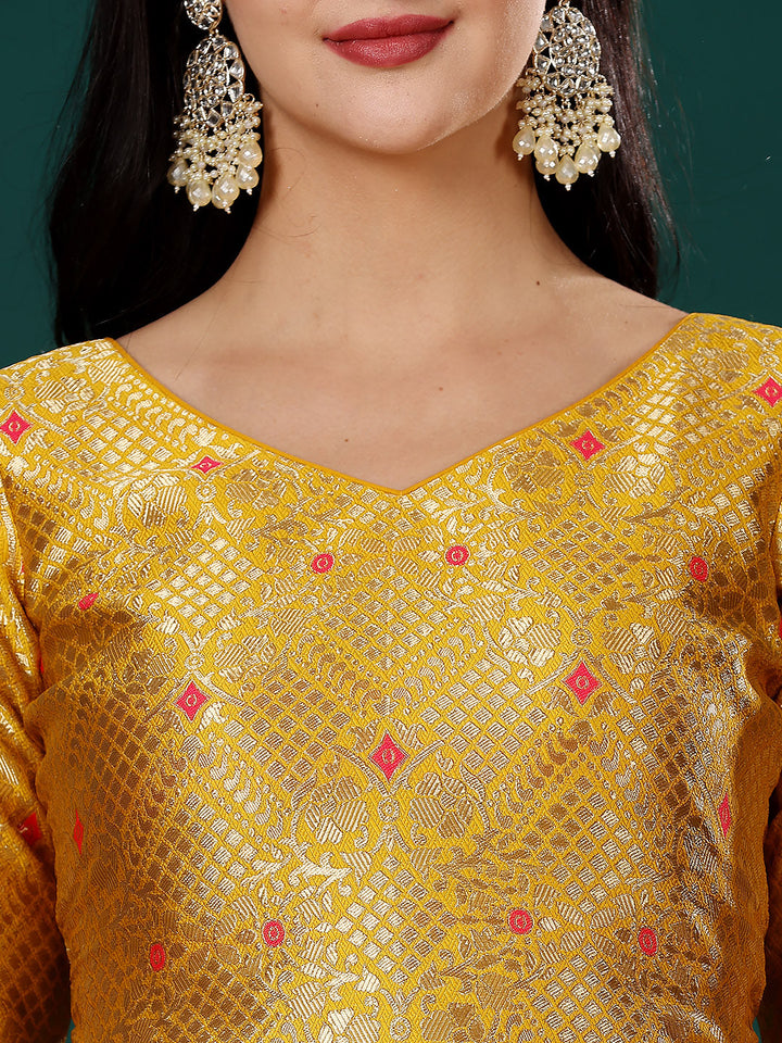 Yellow-&-Red-Jacquard-Net-Embroidered-Gharara-Suit