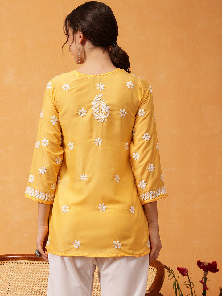 Yellow & White Authentic Muslin Chikankari Tunic