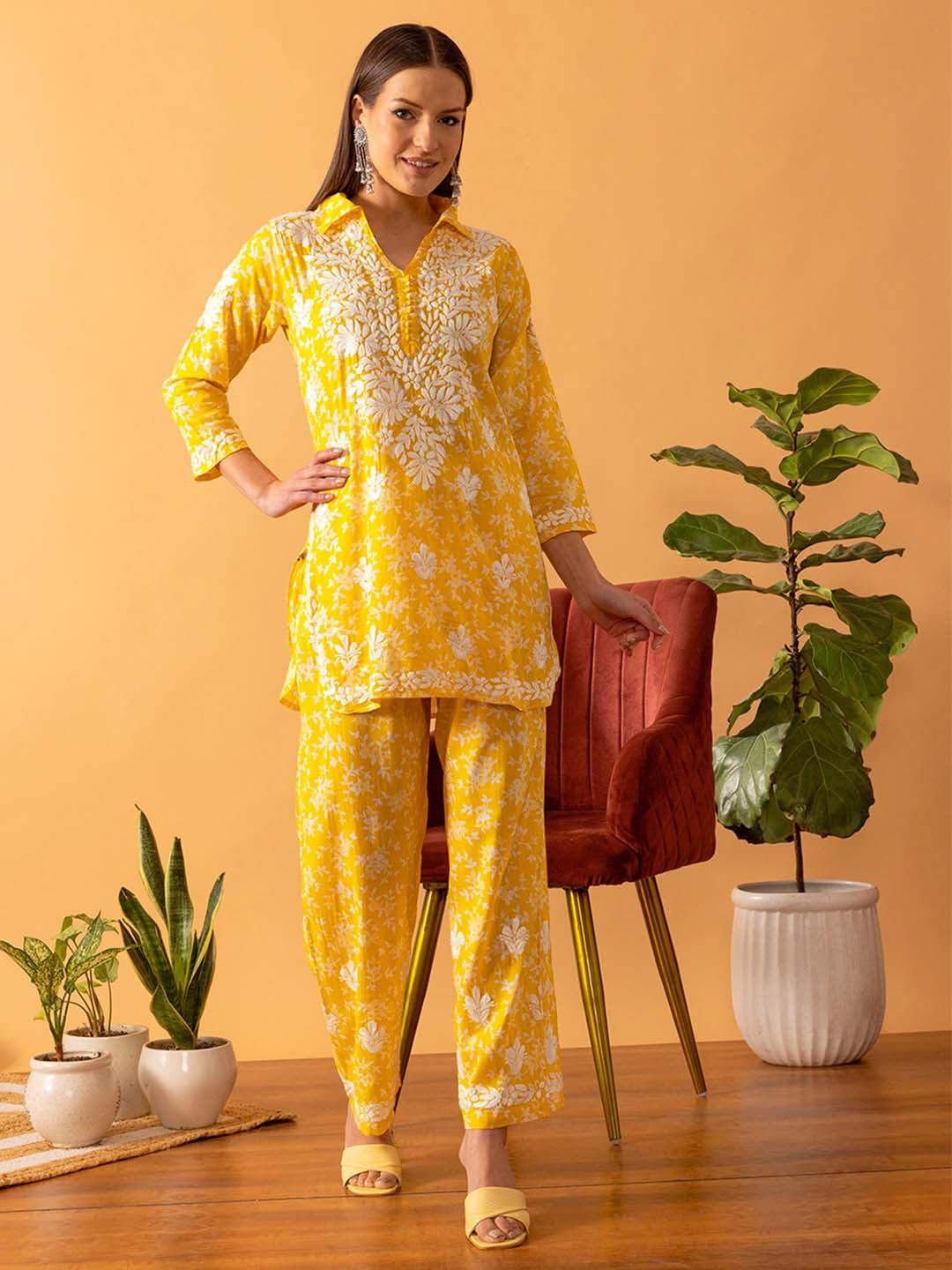 Yellow-&-White-Chanderi-Cotton-Chikankari-Co-Ord-Sets