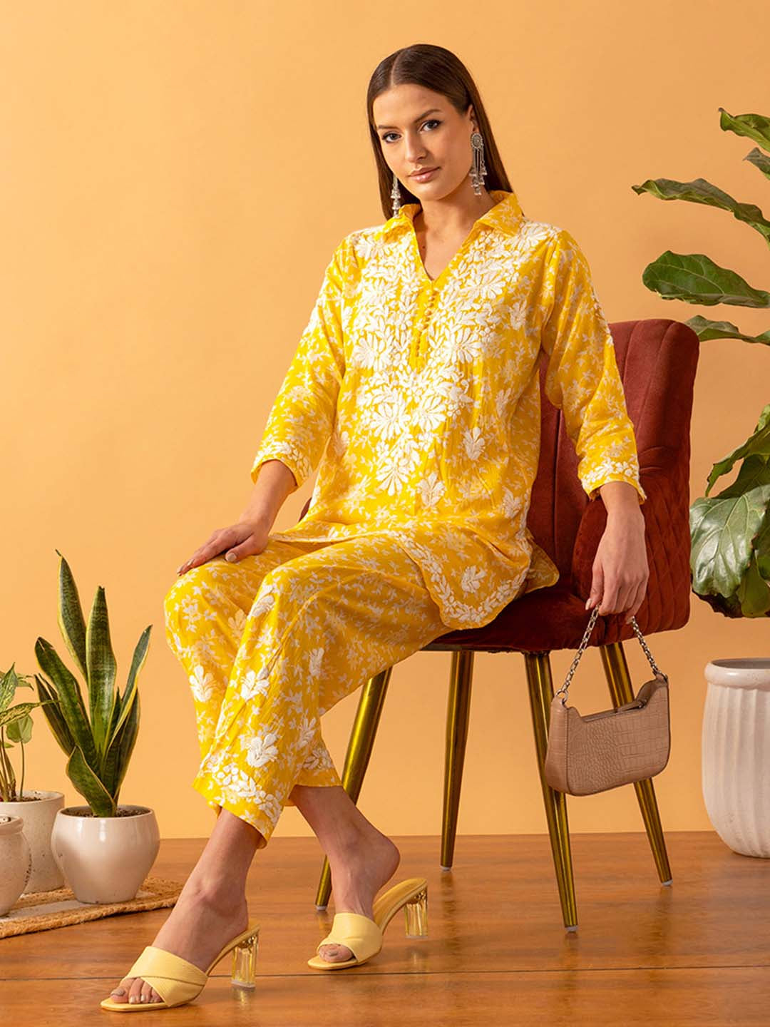 Yellow-&-White-Chanderi-Cotton-Chikankari-Co-Ord-Sets