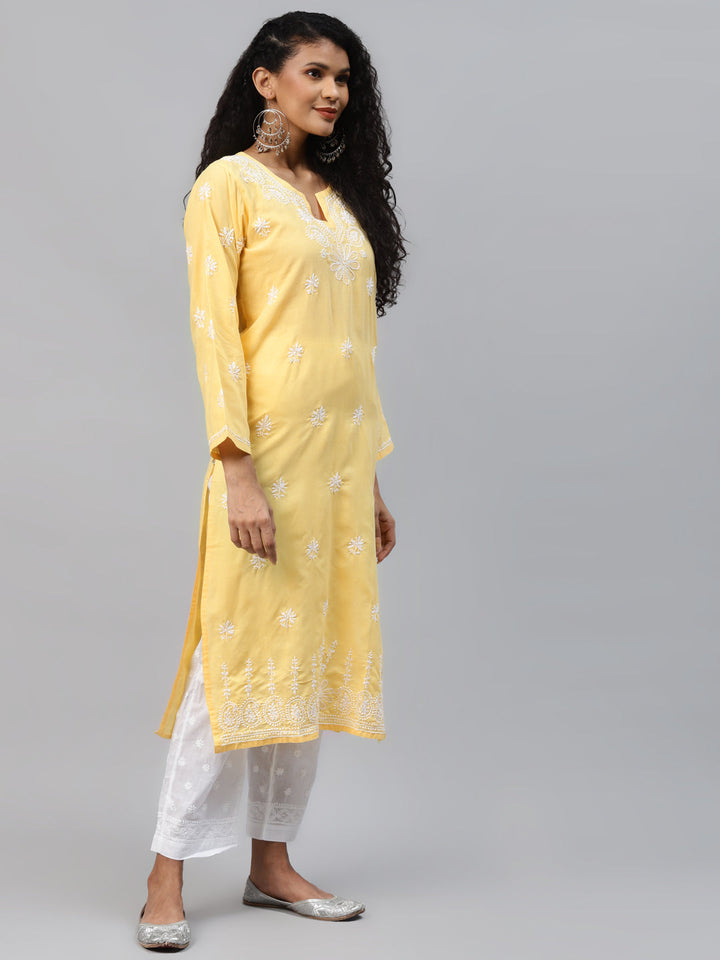 Yellow-&-White-Cotton-Chikankari-2-Piece-Kurta-Set