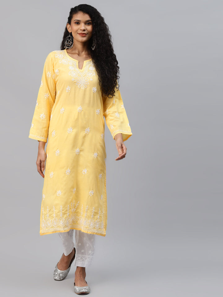 Yellow-&-White-Cotton-Chikankari-2-Piece-Kurta-Set