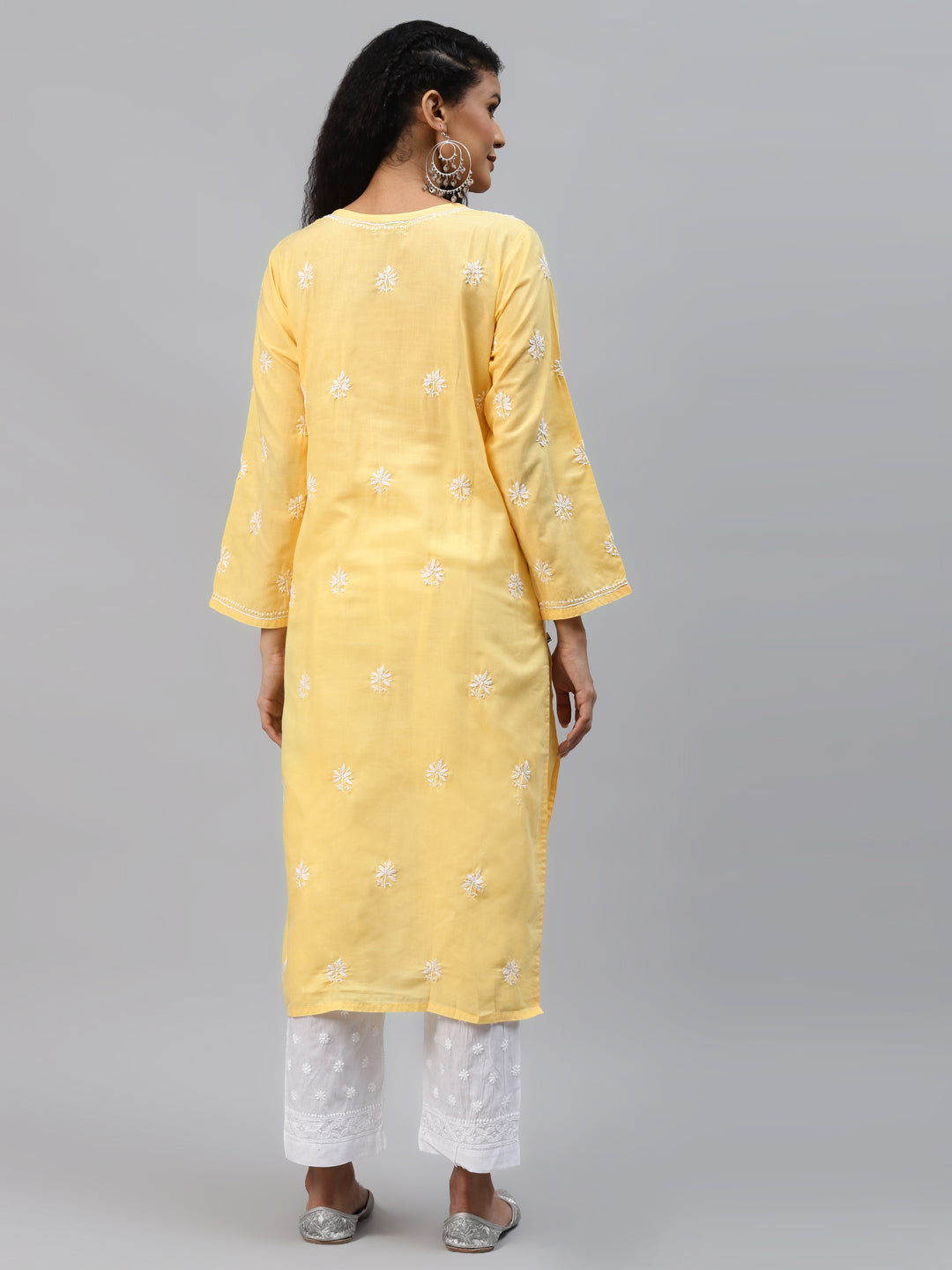 Yellow-&-White-Cotton-Chikankari-2-Piece-Kurta-Set