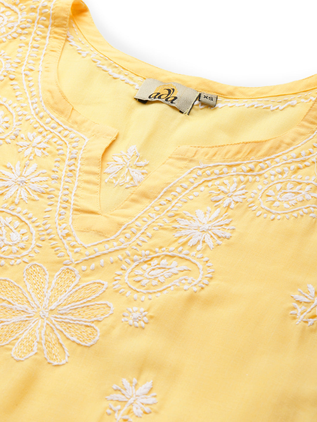 Yellow-&-White-Cotton-Chikankari-2-Piece-Kurta-Set