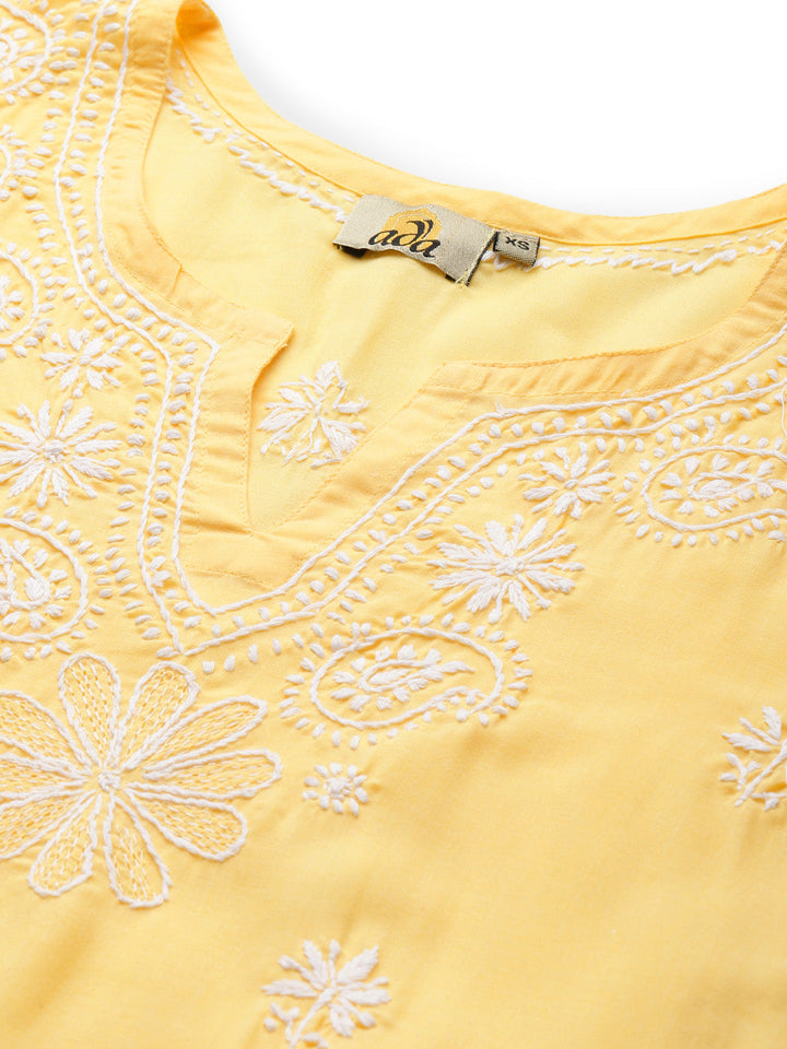 Yellow-&-White-Cotton-Chikankari-2-Piece-Kurta-Set