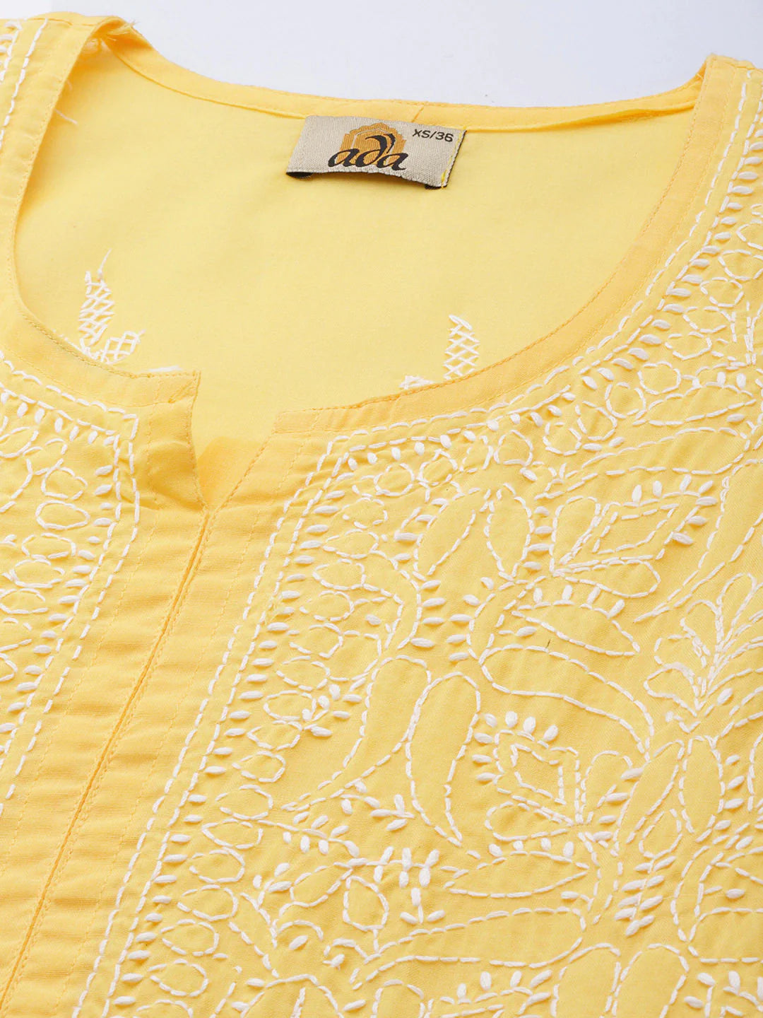 Yellow & White Cotton Chikankari Tunic