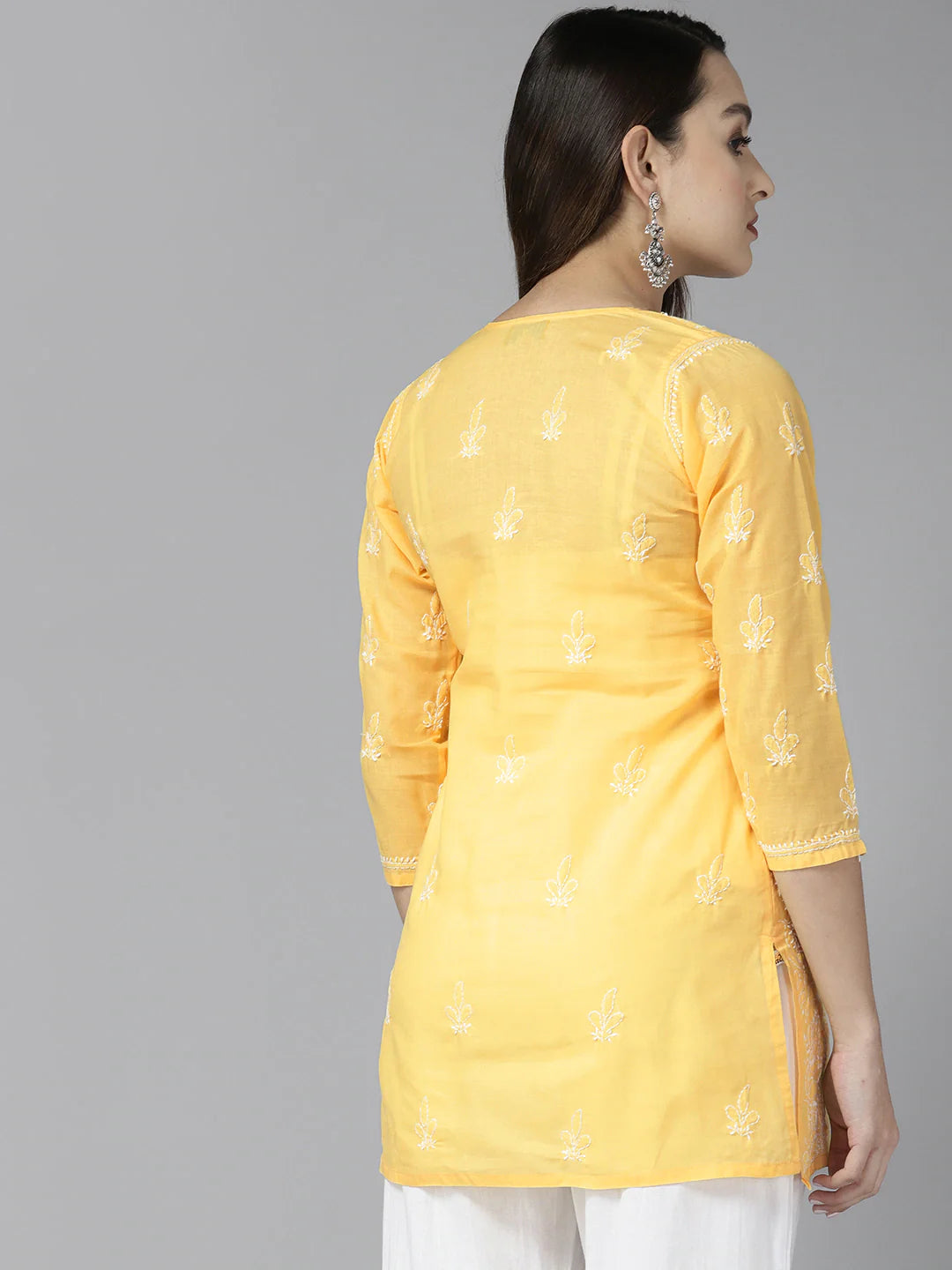 Yellow & White Cotton Chikankari Tunic