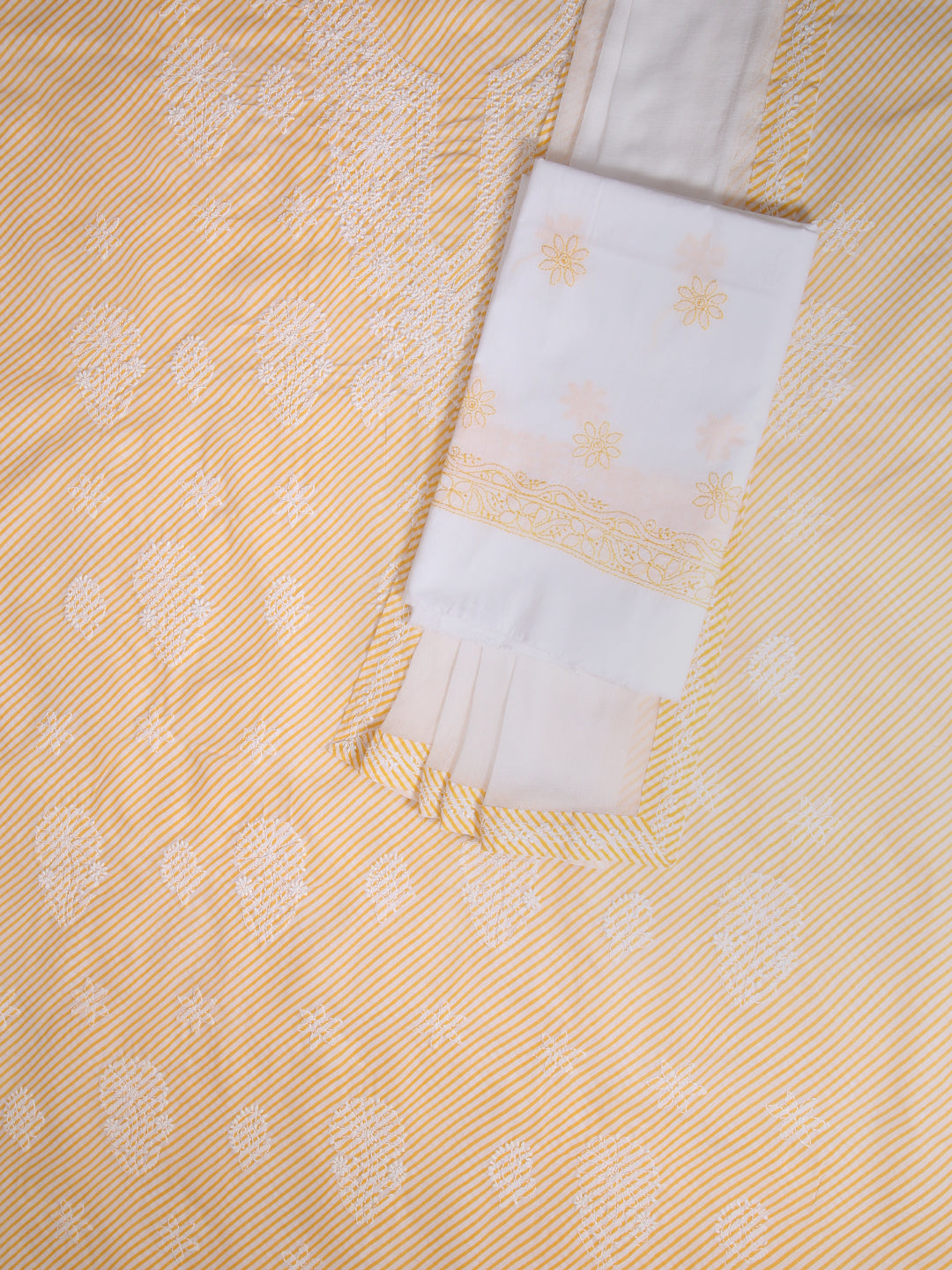 Yellow-&-White-Cotton-Embroidered-Chikankari-Dress-Material