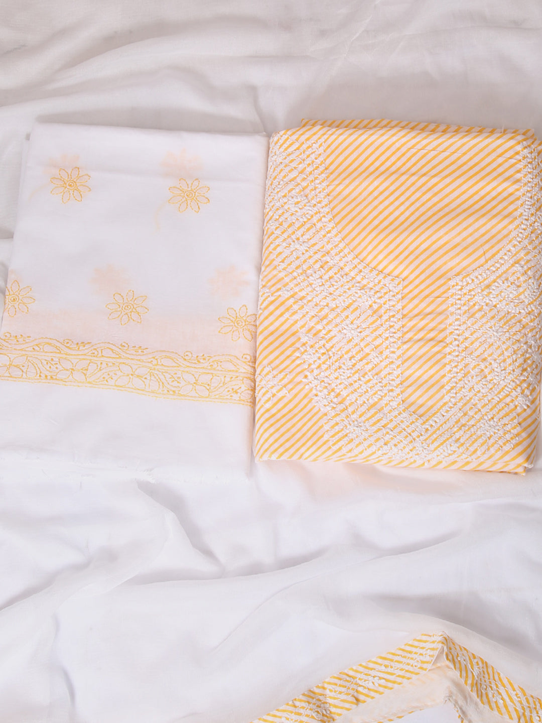 Yellow-&-White-Cotton-Embroidered-Chikankari-Dress-Material