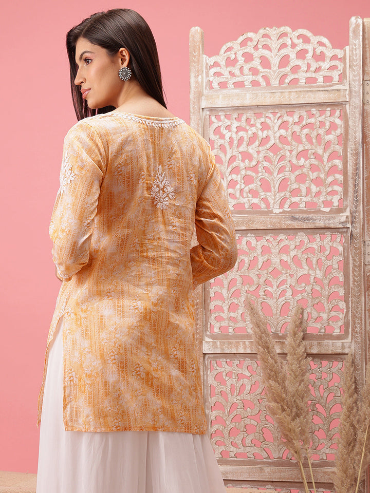 Yellow-&-White-Cotton-Embroidered-Chikankari-Tunic