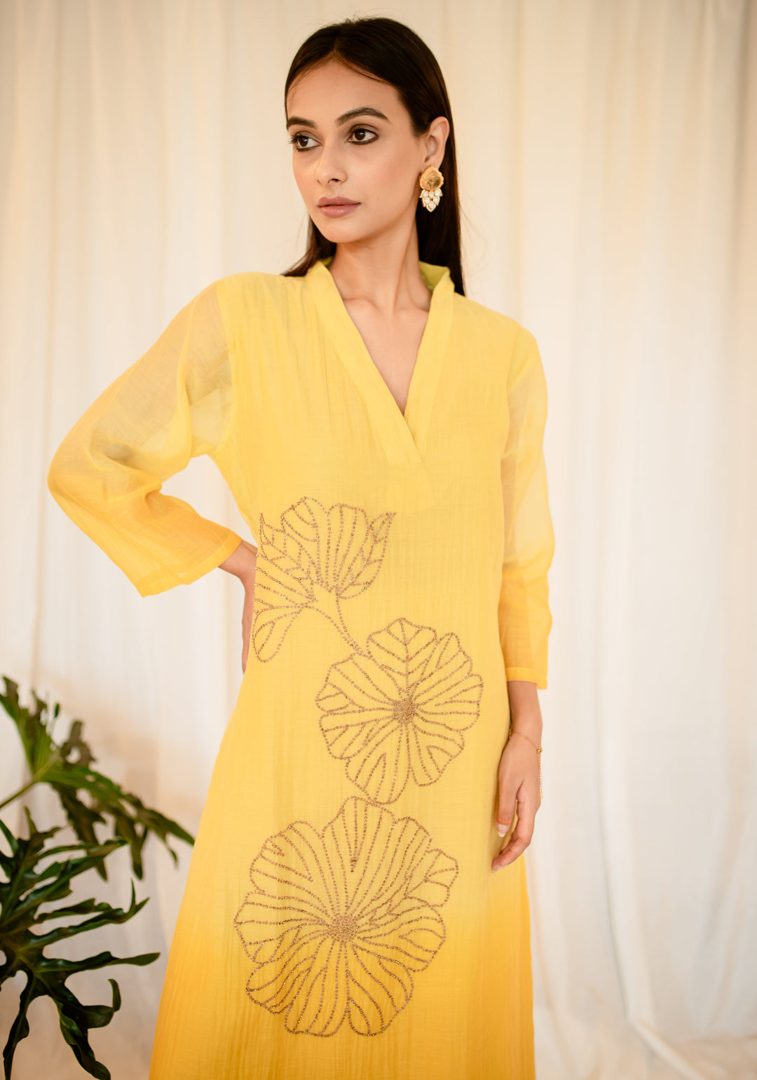 Yellow-Chanderi-Naka-Tikki-Work-2-Piece-Kurta-Set