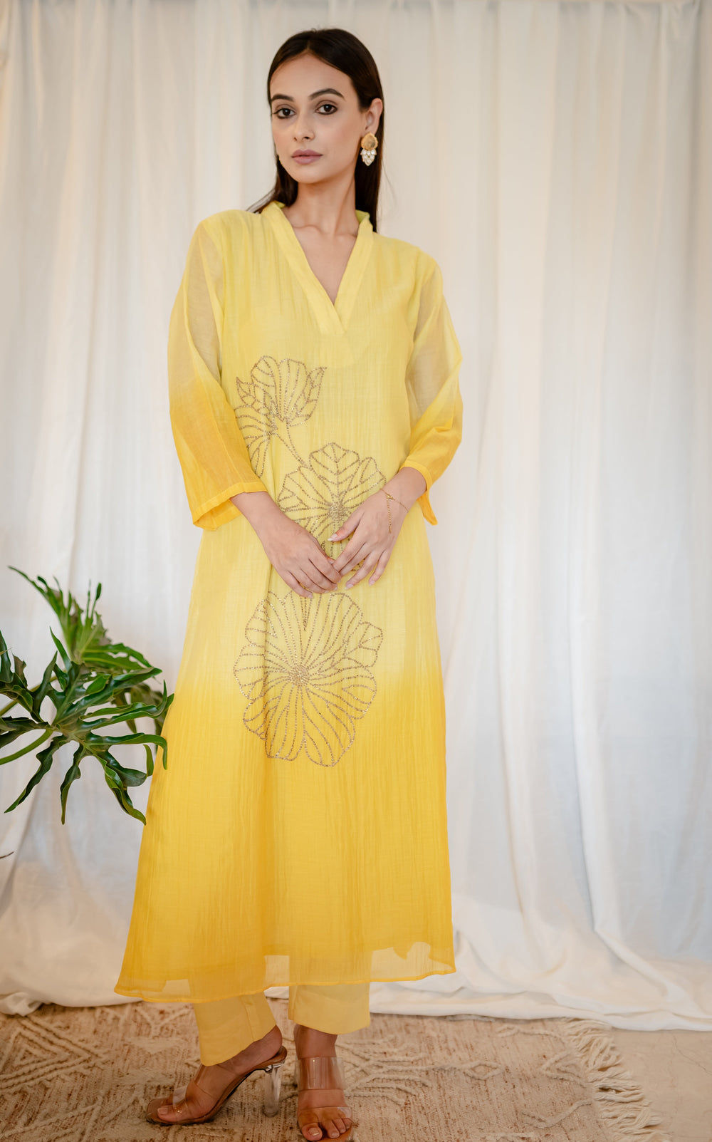 Yellow-Chanderi-Naka-Tikki-Work-2-Piece-Kurta-Set