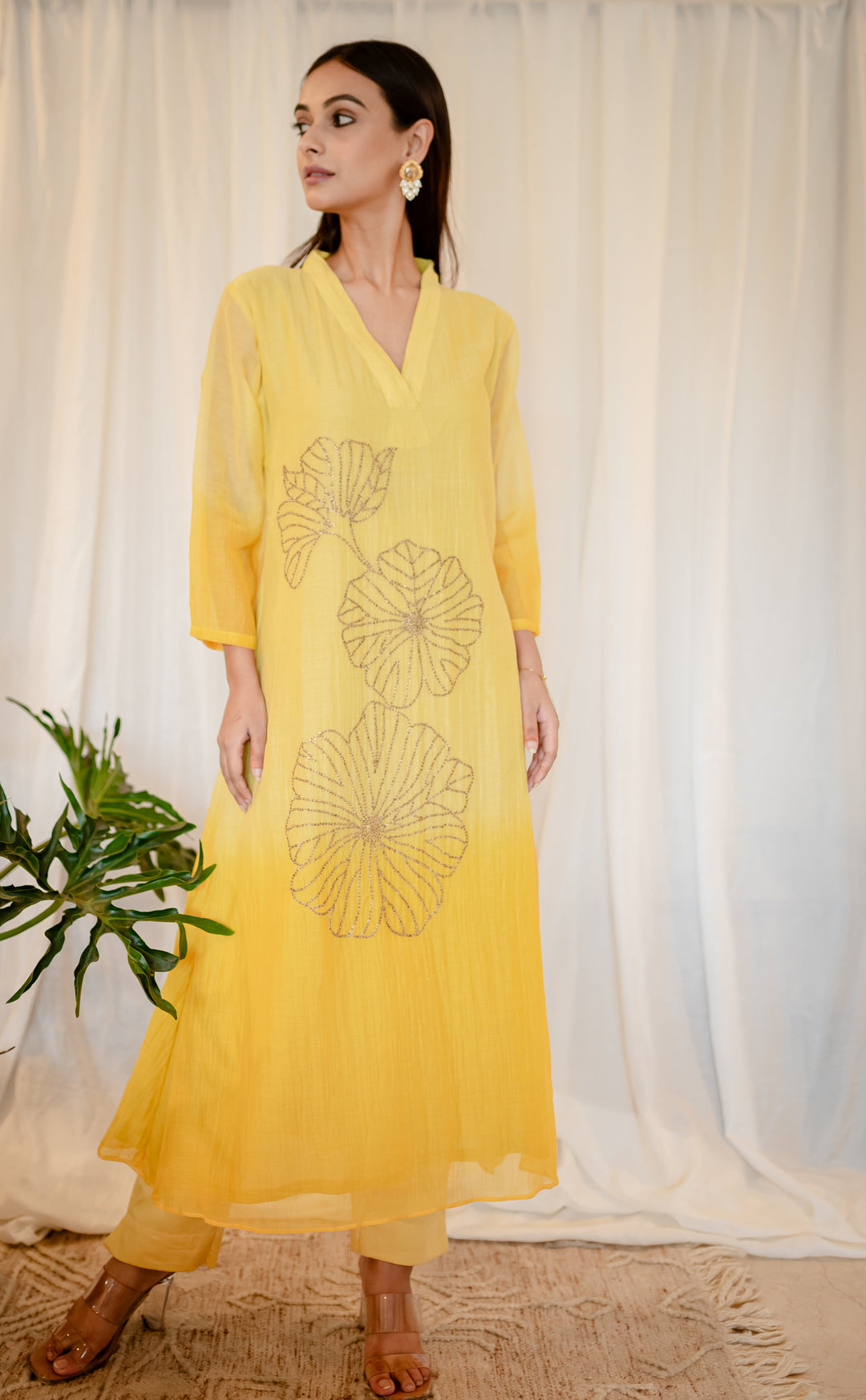 Yellow-Chanderi-Naka-Tikki-Work-2-Piece-Kurta-Set