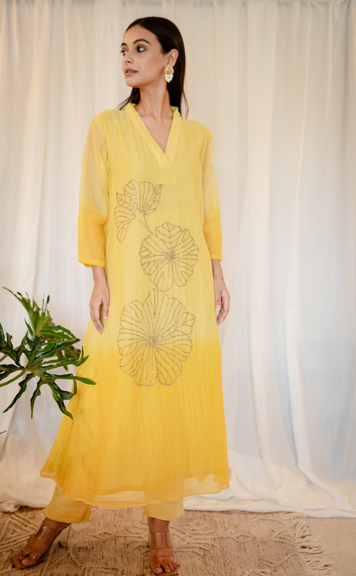 Yellow-Chanderi-Naka-Tikki-Work-2-Piece-Kurta-Set