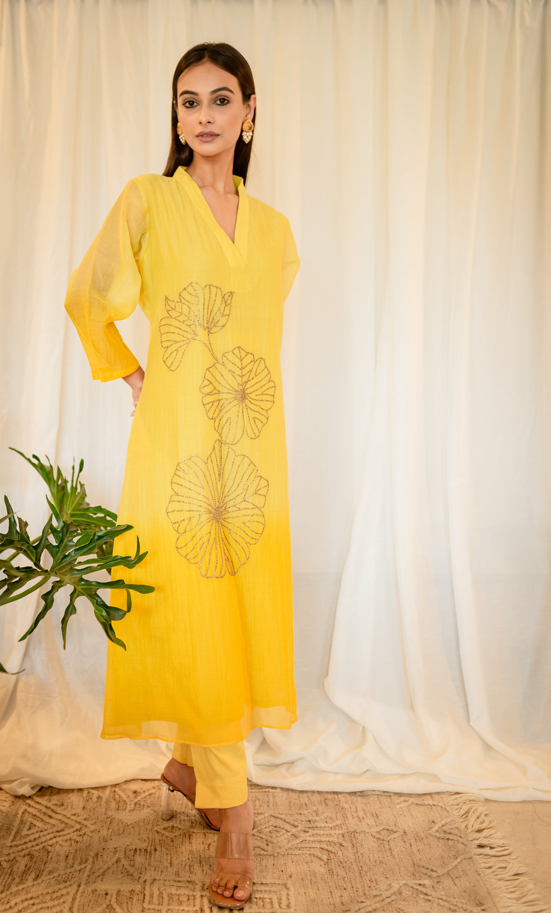 Yellow-Chanderi-Naka-Tikki-Work-2-Piece-Kurta-Set