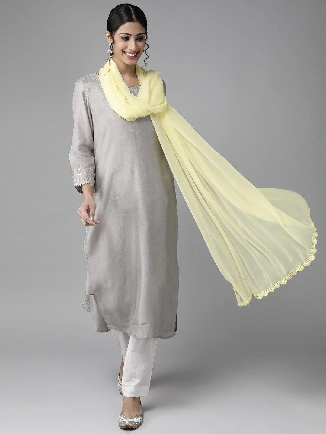 Yellow-Chiffon-Embroidered-Lucknowi-Dupatta-With-Crochet-Lace