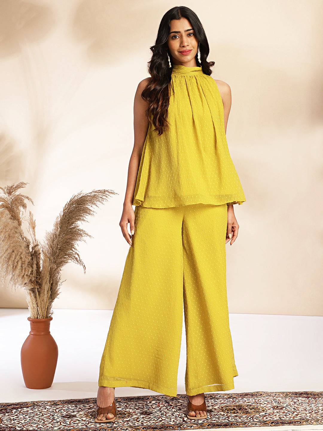 Yellow-Chiffon-Solid-Co-Ord-Set