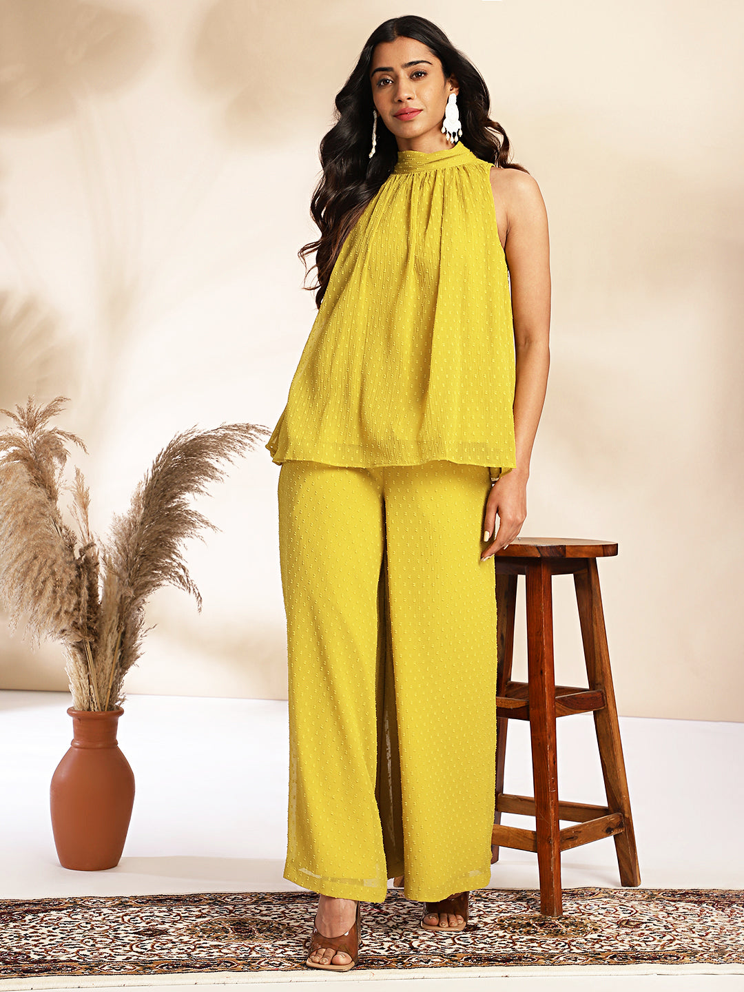 Yellow-Chiffon-Solid-Co-Ord-Set