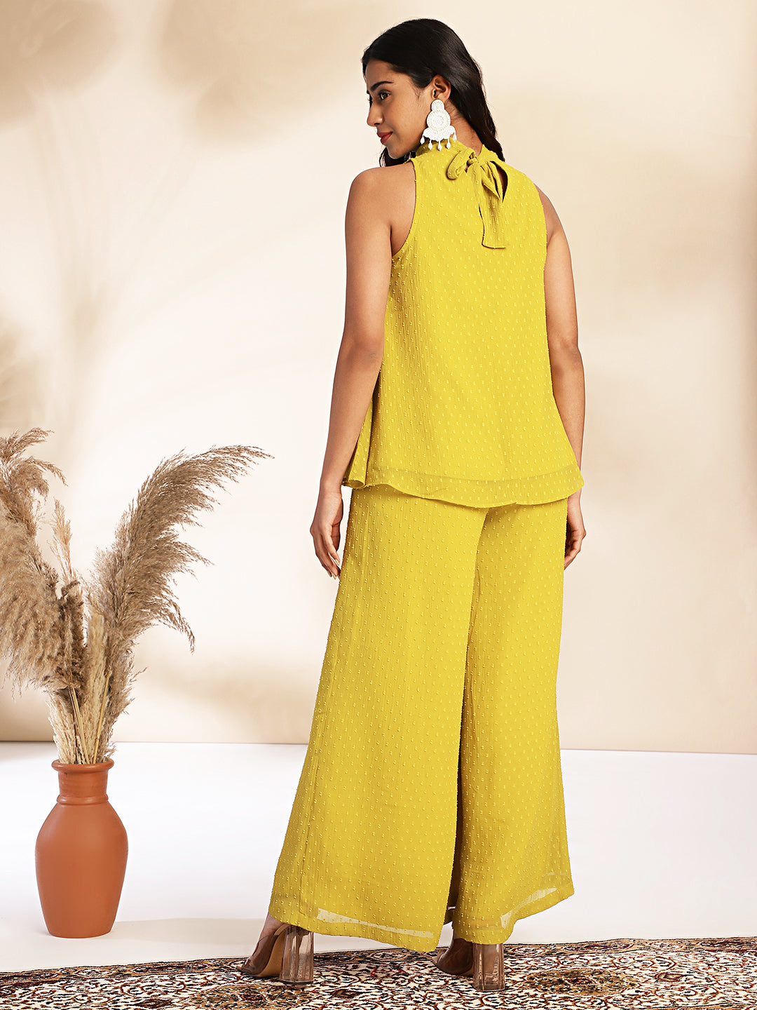 Yellow-Chiffon-Solid-Co-Ord-Set