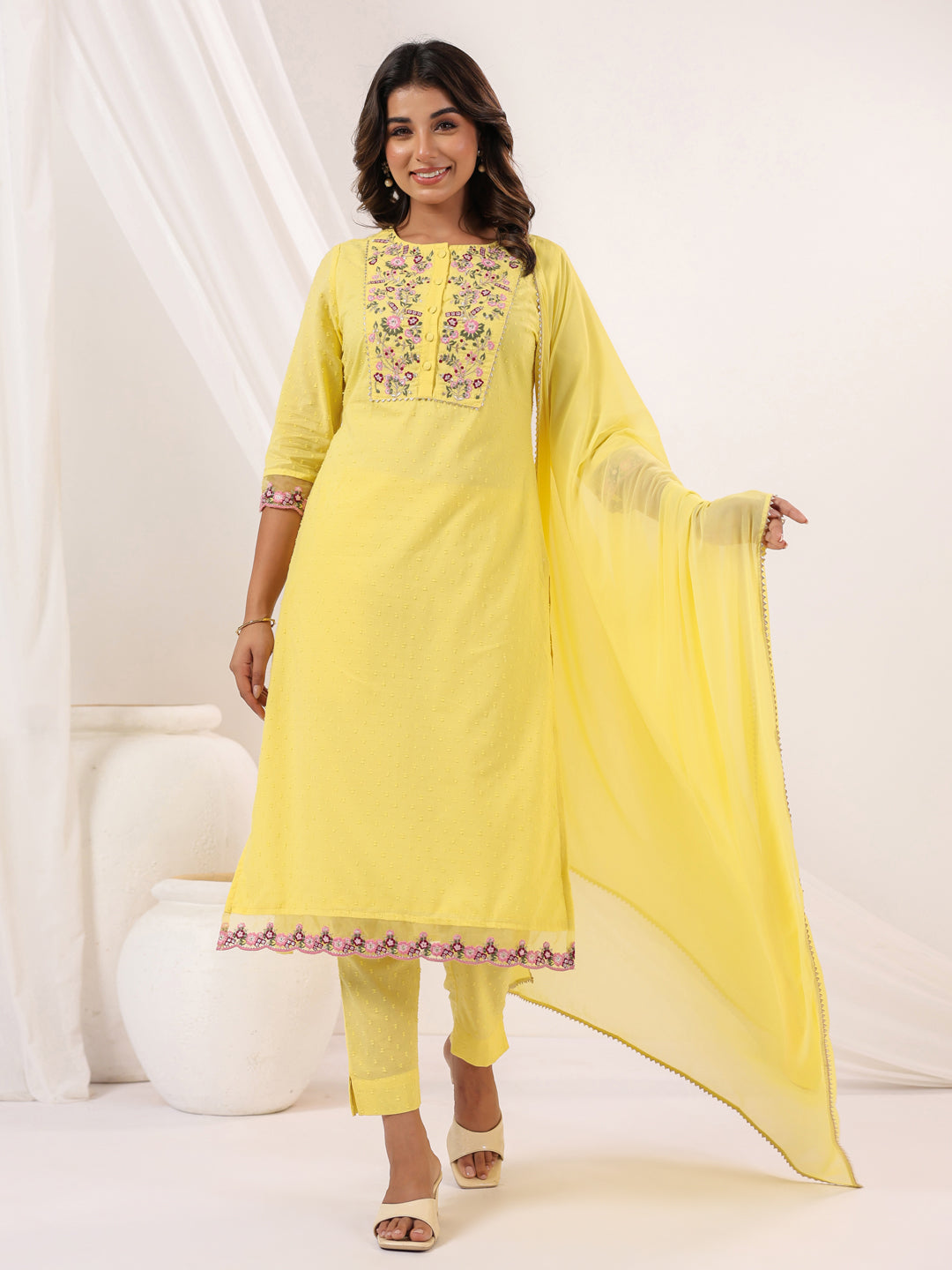 Yellow-Dobby-Cotton-Straight-Embroidered-3-Piece-Kurta-Set
