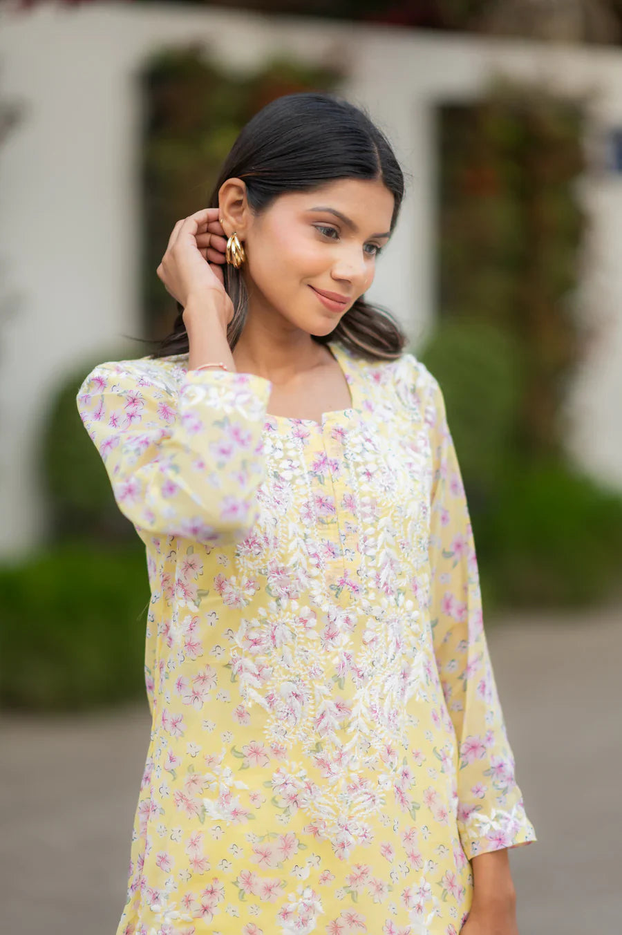 Yellow-Georgette-Chikankari-Kurta-With-Slip