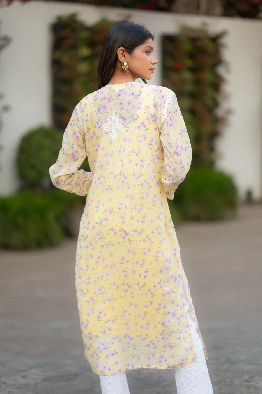 Yellow-Georgette-Chikankari-Kurta-With-Slip