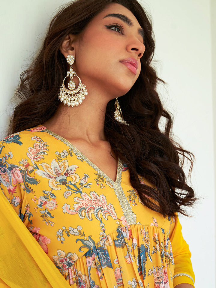 Yellow Georgette Digital Floral Printed Sharara Set