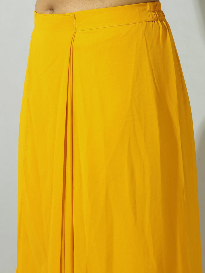 Yellow-Georgette-Embroidered-Crop-Top,-Skirt-with-Shrug