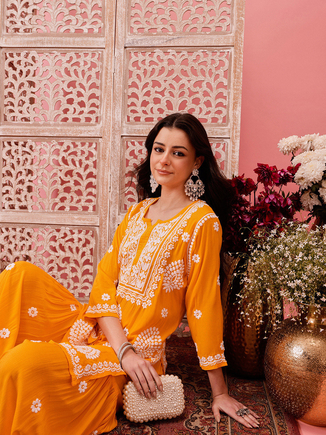 Yellow-Modal-Lucknowi-Chikankari-Sharara-Set-(Set-Of-2)