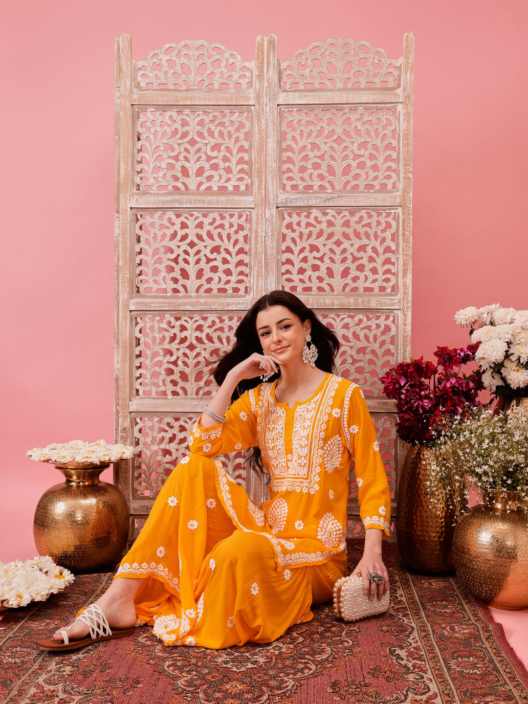 Yellow-Modal-Lucknowi-Chikankari-Sharara-Set-(Set-Of-2)