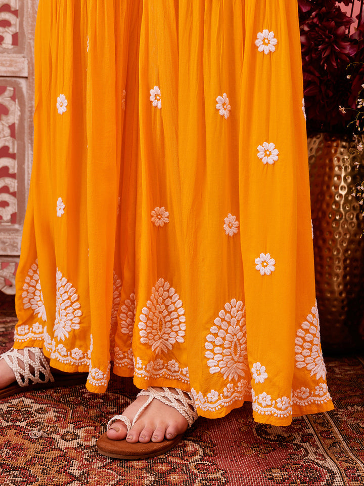 Yellow-Modal-Lucknowi-Chikankari-Sharara-Set-(Set-Of-2)