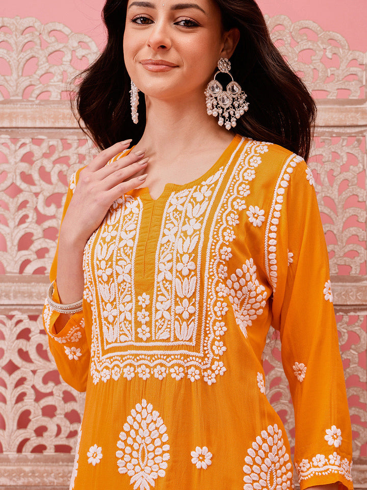 Yellow-Modal-Lucknowi-Chikankari-Sharara-Set-(Set-Of-2)