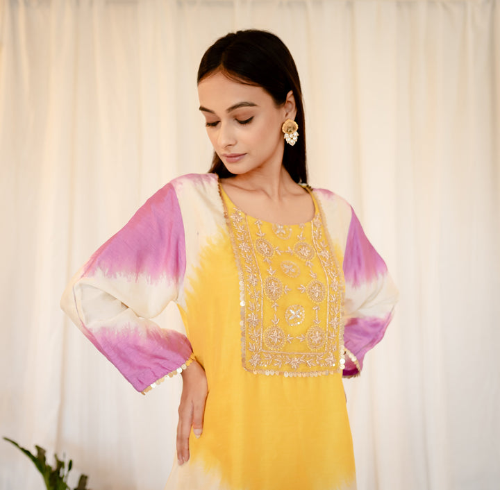 Yellow,-Purple-&-White-Silk-Zardozi-Work-2-Piece-Kurta-Set