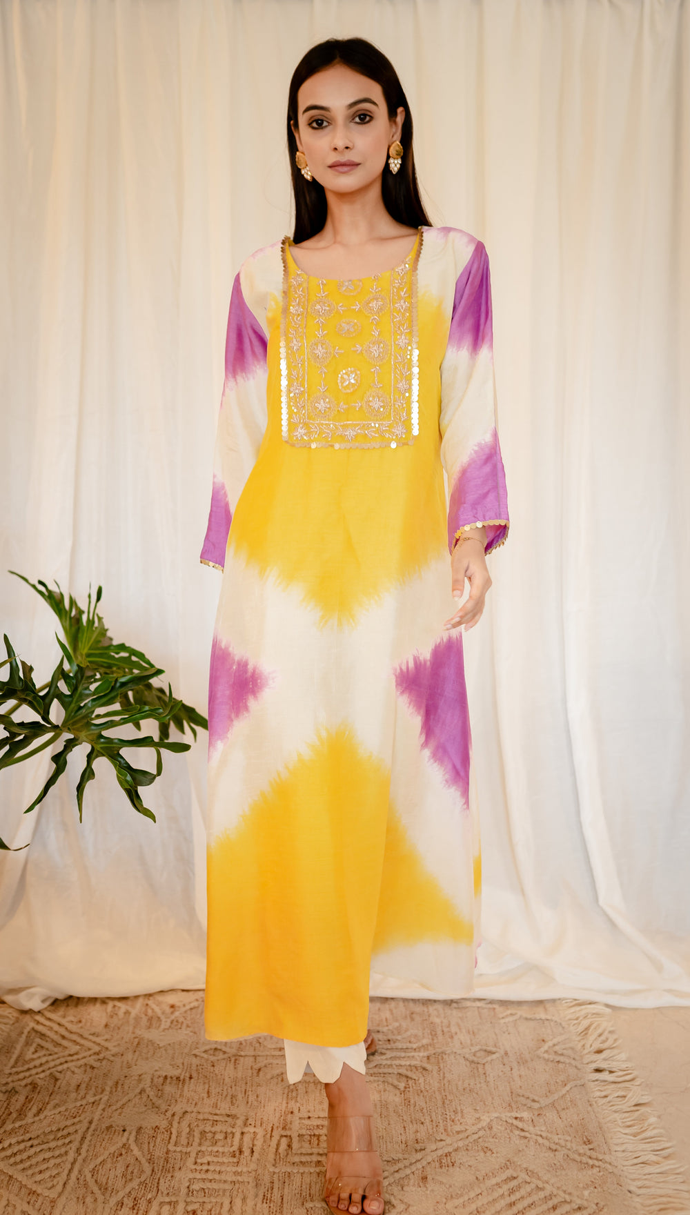 Yellow,-Purple-&-White-Silk-Zardozi-Work-2-Piece-Kurta-Set